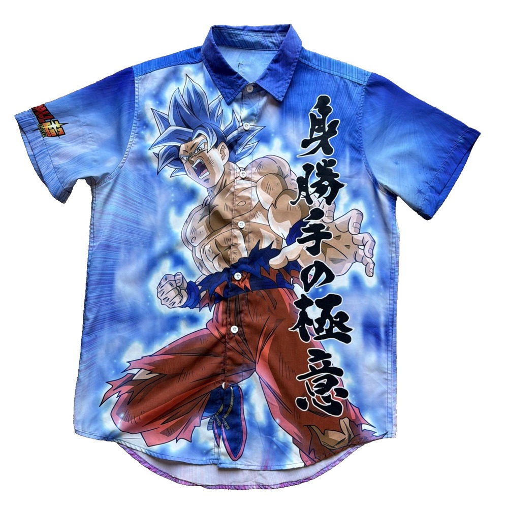 Hot Topic Dragon Ball Super Button Down Men L Blue Goku Ultra Instinct Shirt